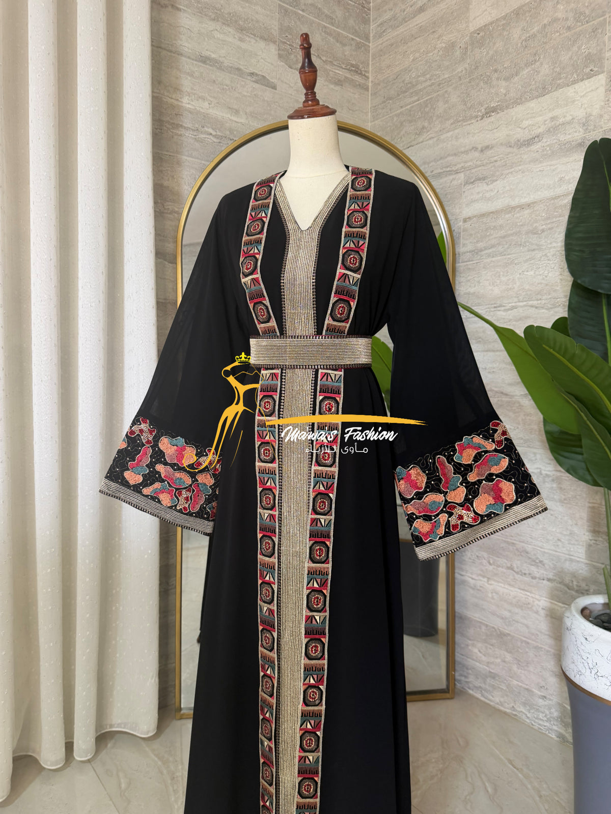 Luxury Midnight Black Embroidered Kaftan - Style H3226D