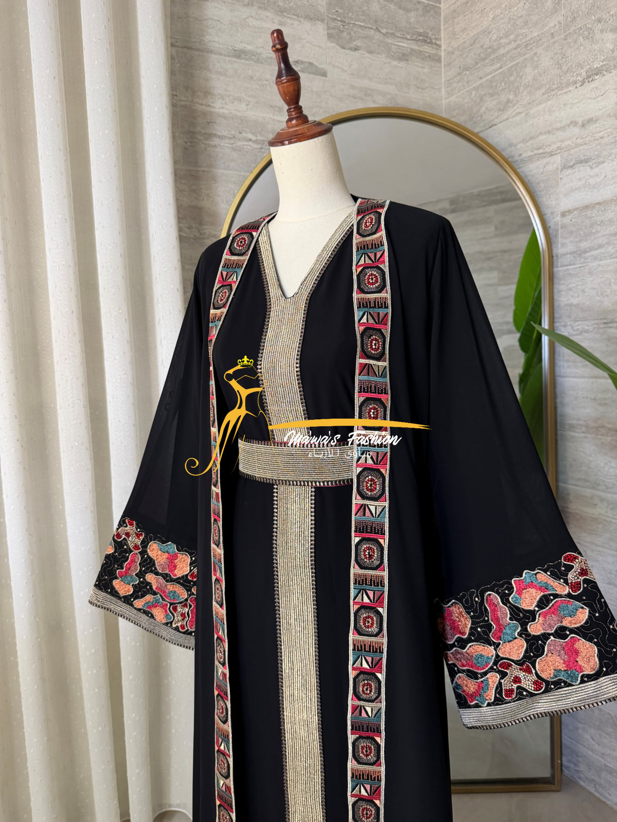 Luxury Midnight Black Embroidered Kaftan - Style H3226D