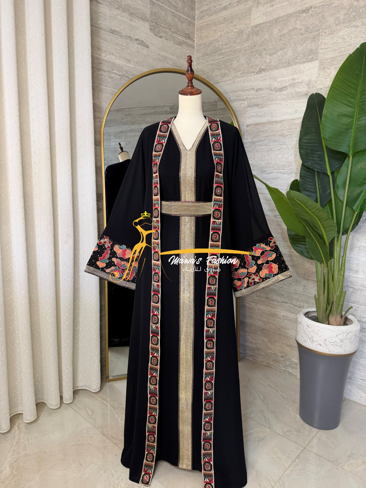 Luxury Midnight Black Embroidered Kaftan - Style H3226D