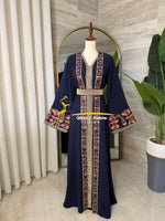 Luxury Navy Blue Embroidered Kaftan - Style H3226E