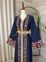 Luxury Navy Blue Embroidered Kaftan - Style H3226E