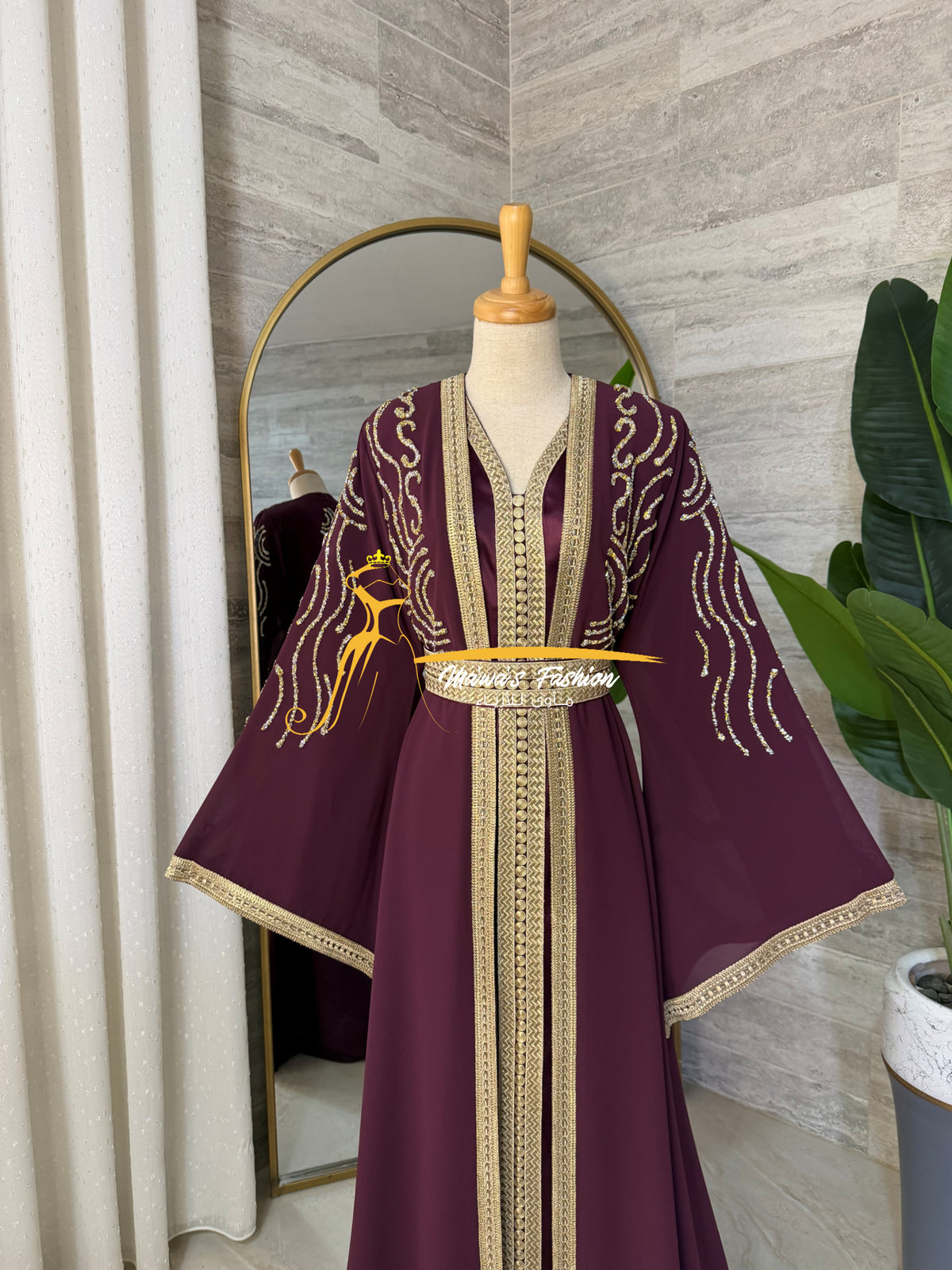 Luxury Plum Burgundy KaftanEmbroidery- Style H3426D