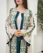 Luxury Beige Kaftan with Emerald Green Embroidery - Style MO326 D