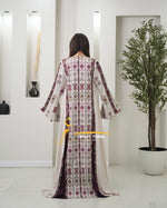 Luxury Beige Kaftan with Burgundy Embroidery- Style MO326 A