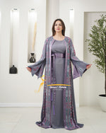 Luxury Gray Kaftan with Emerald Purple Embroidery - Style MO326 E