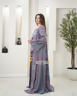 Luxury Gray Kaftan with Emerald Purple Embroidery - Style MO326 E