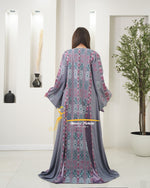 Luxury Gray Kaftan with Emerald Purple Embroidery - Style MO326 E