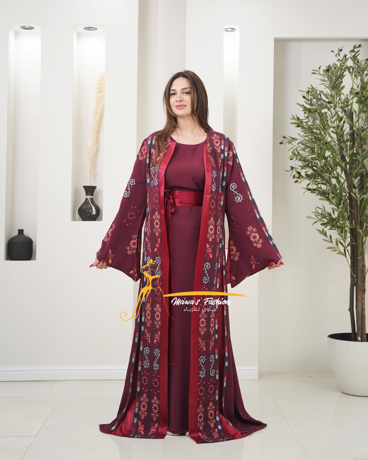 Luxury Burgundy Embroidered Kaftan- Style MO326 C