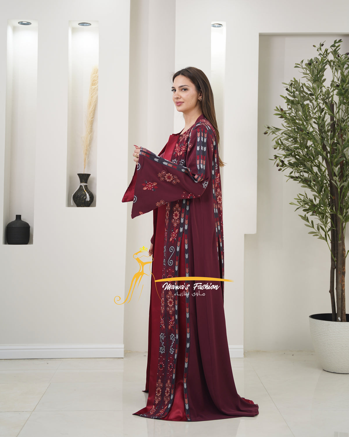 Luxury Burgundy Embroidered Kaftan- Style MO326 C