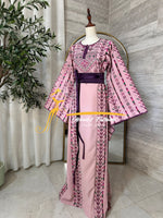Luxury Blush Pink Embroidered Thobe with Hand-Crocheted Trim Style MZ126B