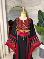 Black & Ruby Red Embroidered Luxury Thobe - Style Q154