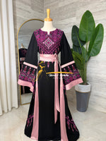 Black & Blush Pink Embroidered Luxury Thobe - Style Q154