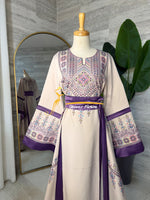 Beige &Royal Violet Embroidered Luxury Thobe - Style Q154