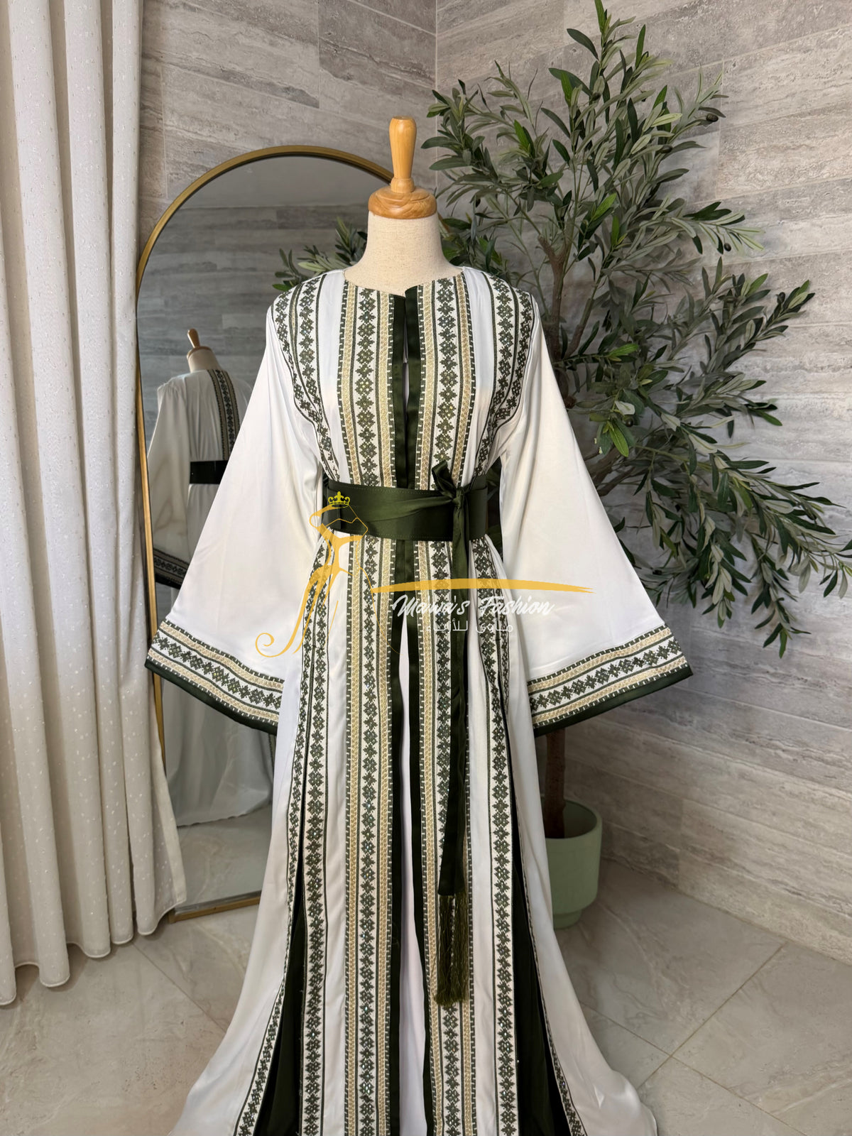 Olive Green Embroidered Kaftan Style kz221b