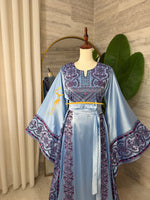 Luxury Sky Blue Satin Embroidered Thobe - Style Q428G