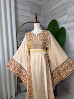 Luxury Golden Beige Satin Embroidered Thobe - Style Q428F