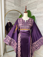Luxury Royal Purple Satin Embroidered Thobe - Style Q428D