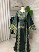 Luxury Forest Green Satin Embroidered Thobe - Style Q428C