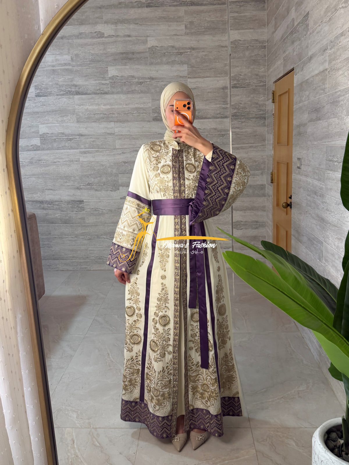Ivory & Royal Purple Luxury KaftanEmbroidery- Style H4526A
