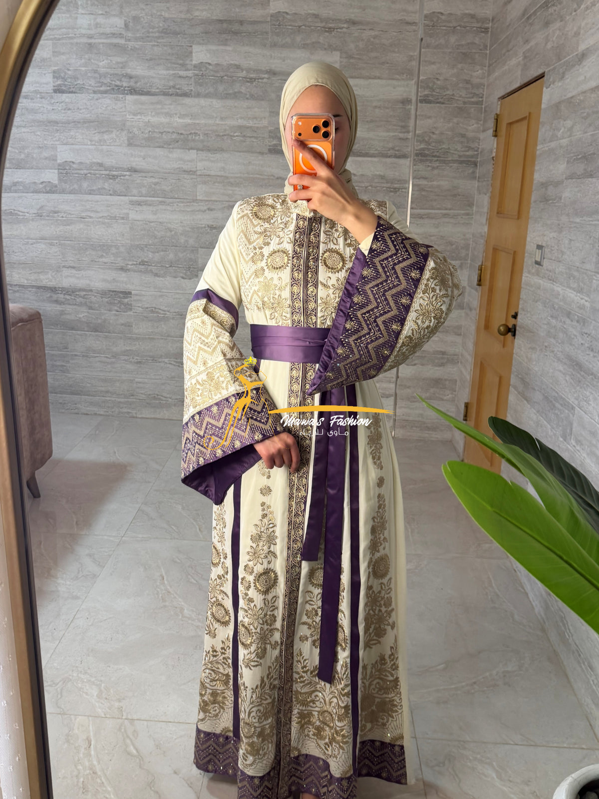 Ivory & Royal Purple Luxury KaftanEmbroidery- Style H4526A