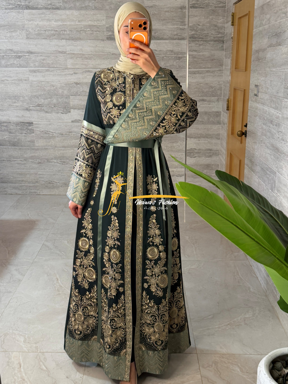 Emerald Green & Gold Luxury Kaftan Embroidery- Style H4526B