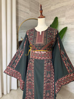 Royal Embroidered Thobe – Olive Green & Terracotta Style G008A
