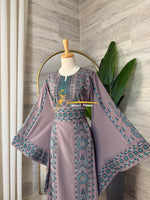 Royal Embroidered Thobe –Dusty Mauve & Teal Style G008B