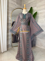 Royal Embroidered Thobe –Dusty Mauve & Teal Style G008B