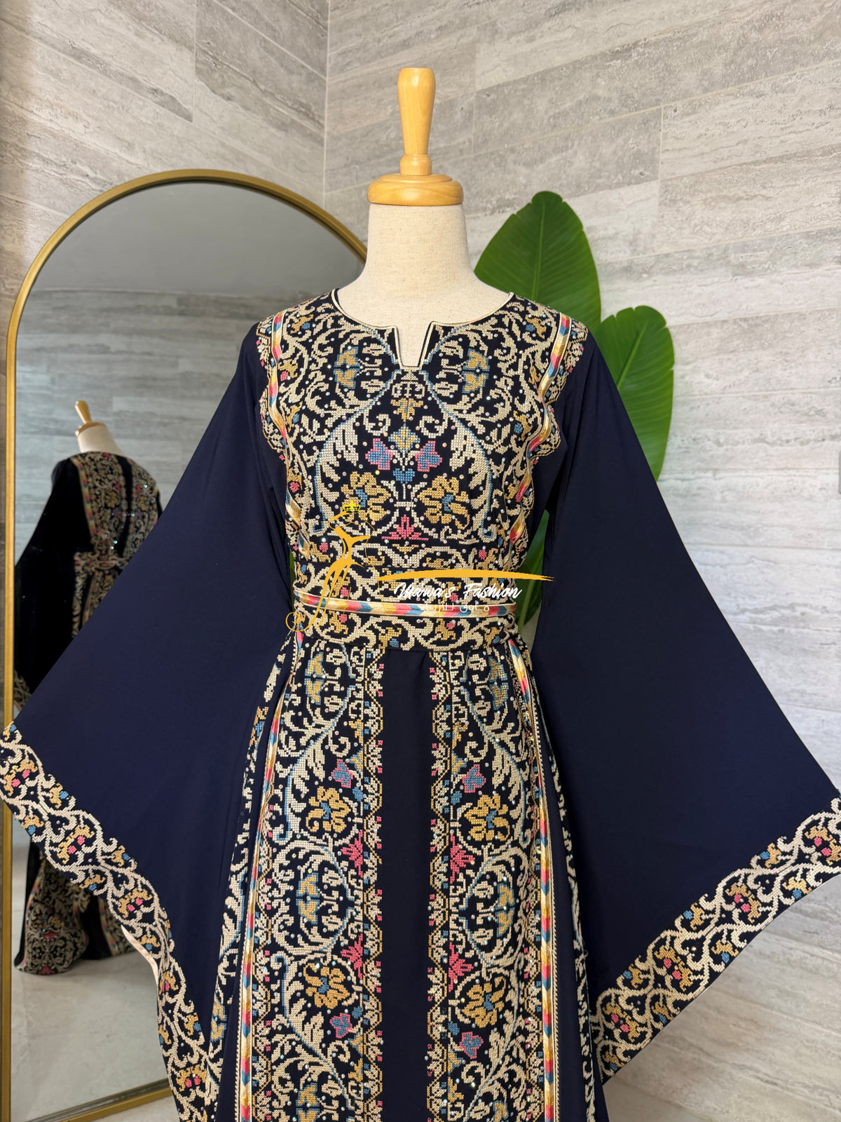 Luxury Navy Blue Embroidered Thobe - Style GM2125 A