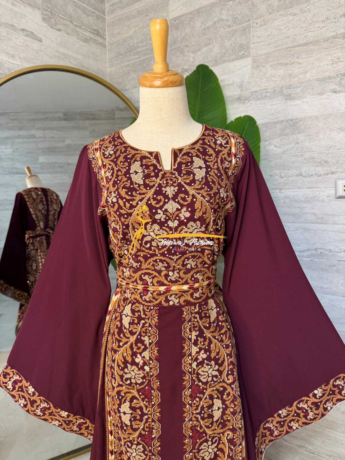 Luxury Burgundy Embroidered Thobe - Style GM2125 B