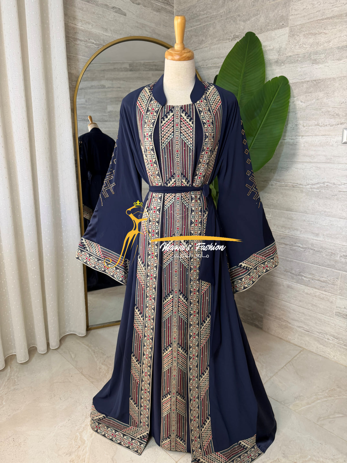 Luxury Navy Blue Embroidered Caftan Set- Style H426B