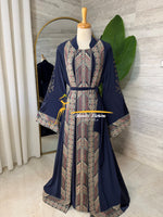 Luxury Navy Blue Embroidered Caftan Set- Style H426B