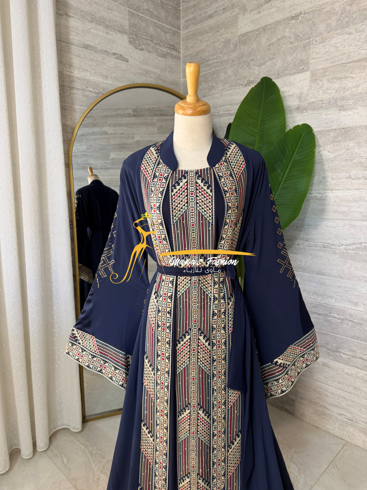 Luxury Navy Blue Embroidered Caftan Set- Style H426B
