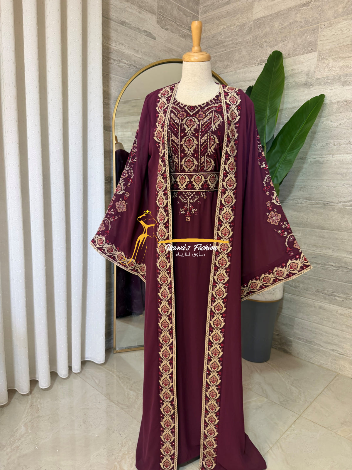 Burgundy Embroidered Kaftan (2-Piece) Stayle NQ726 A