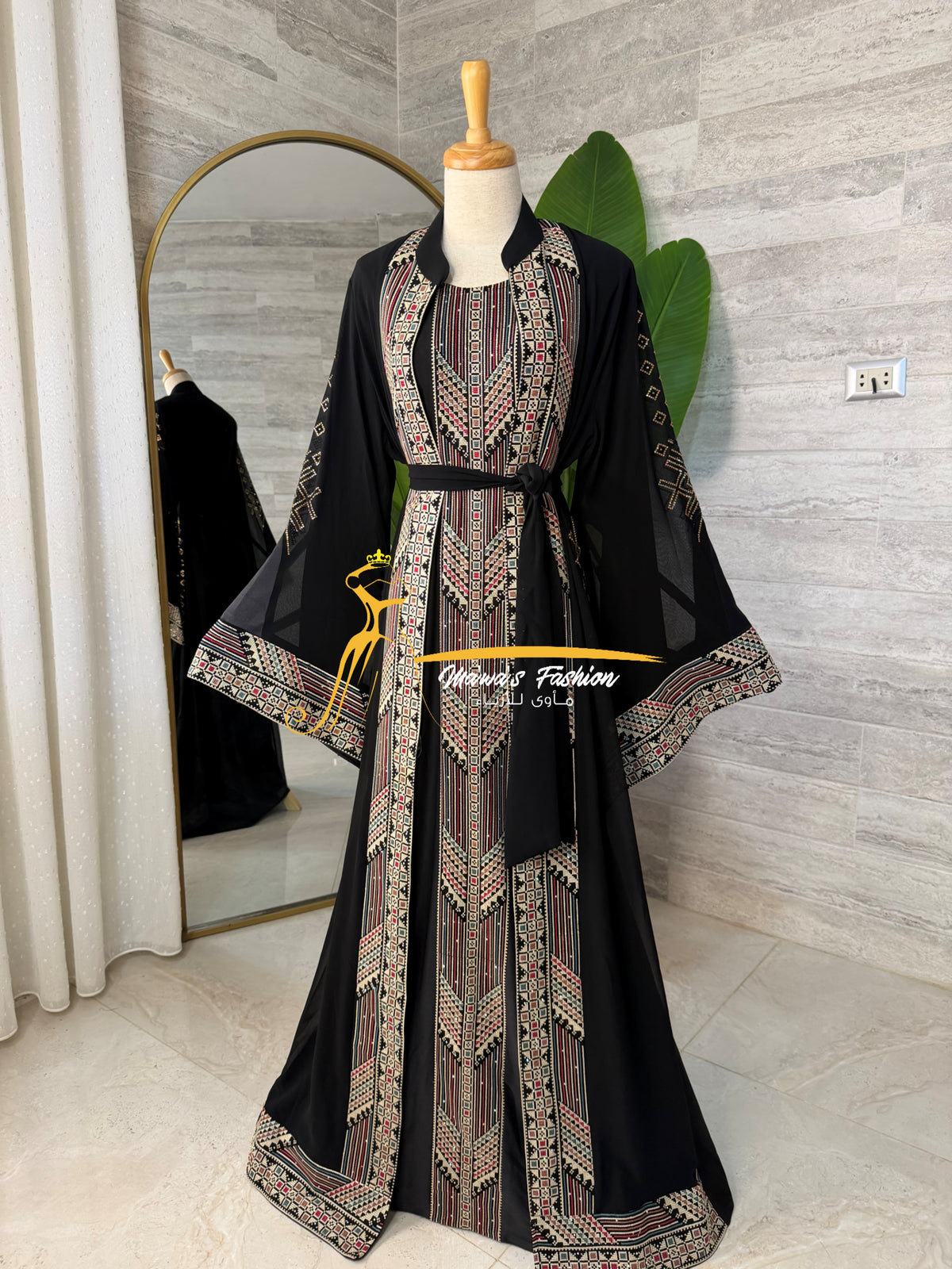 Luxury Black Embroidered Caftan Set- Style H426C