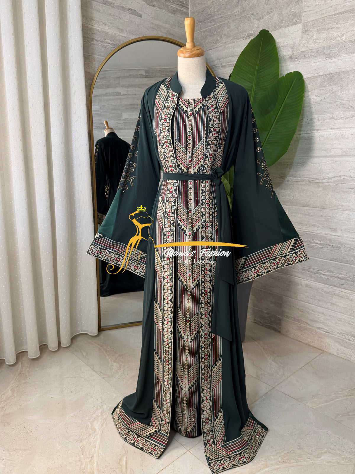 Luxury Emerald Green Embroidered Caftan Set- Style H426E