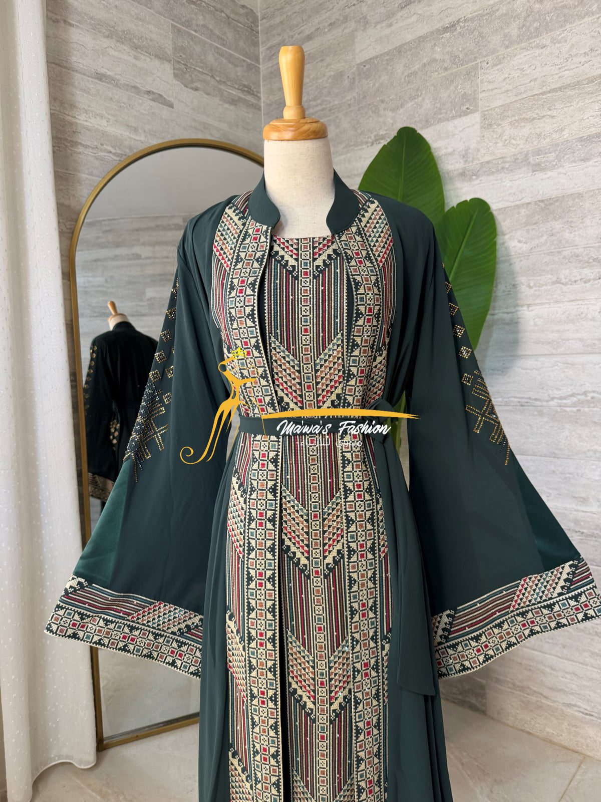 Luxury Emerald Green Embroidered Caftan Set- Style H426E