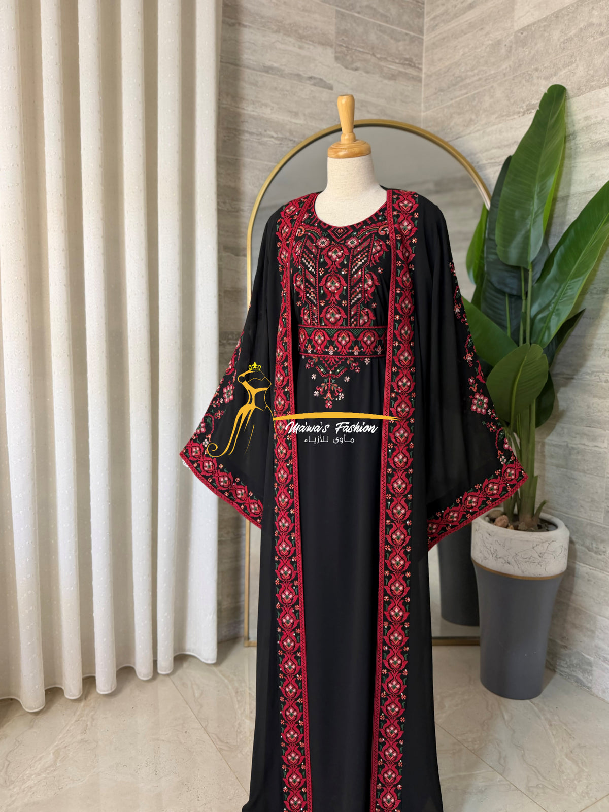 Black & Red Embroidered Kaftan (2-Piece) Stayle NQ726 F