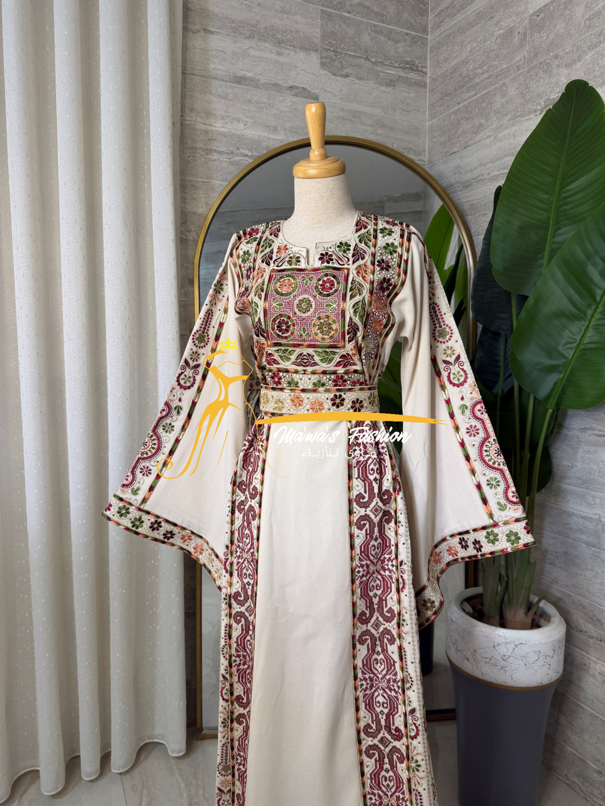 Luxury Beige Heritage Embroidered Thobe - Style- GM526B