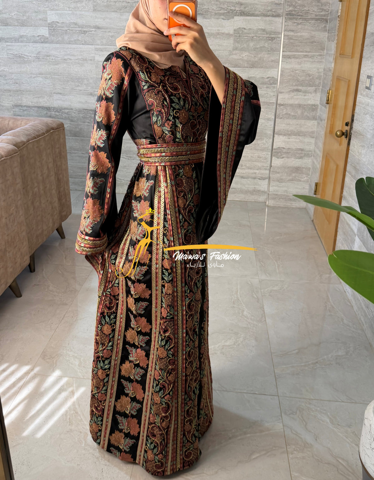 Classic Black Palestinian Thobe – Style MZ326C