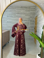 Maroon Burgundy Thobe with Heritage Embroidery Thobe - Style G226 C