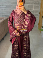 Maroon Burgundy Thobe with Heritage Embroidery Thobe - Style G226 C