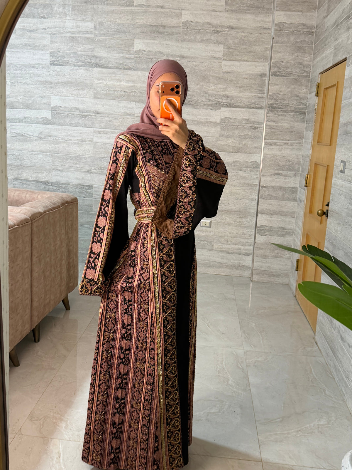 Luxury Black Heavy Embroidered Thobe with Handmade Beading - Style MG526A