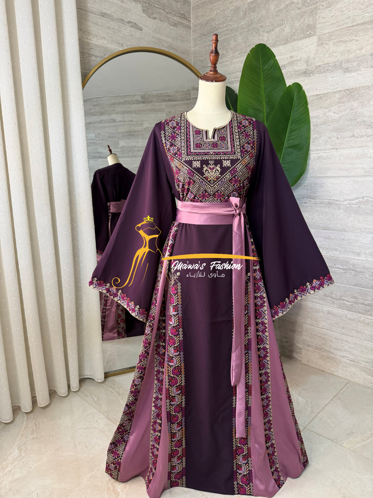 Elegant Embroidered Thobe – Dark Purple& Mauve- Style HZ526 B