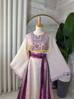 Elegant Embroidered Thobe – Beige & Purple - Style HZ526 A