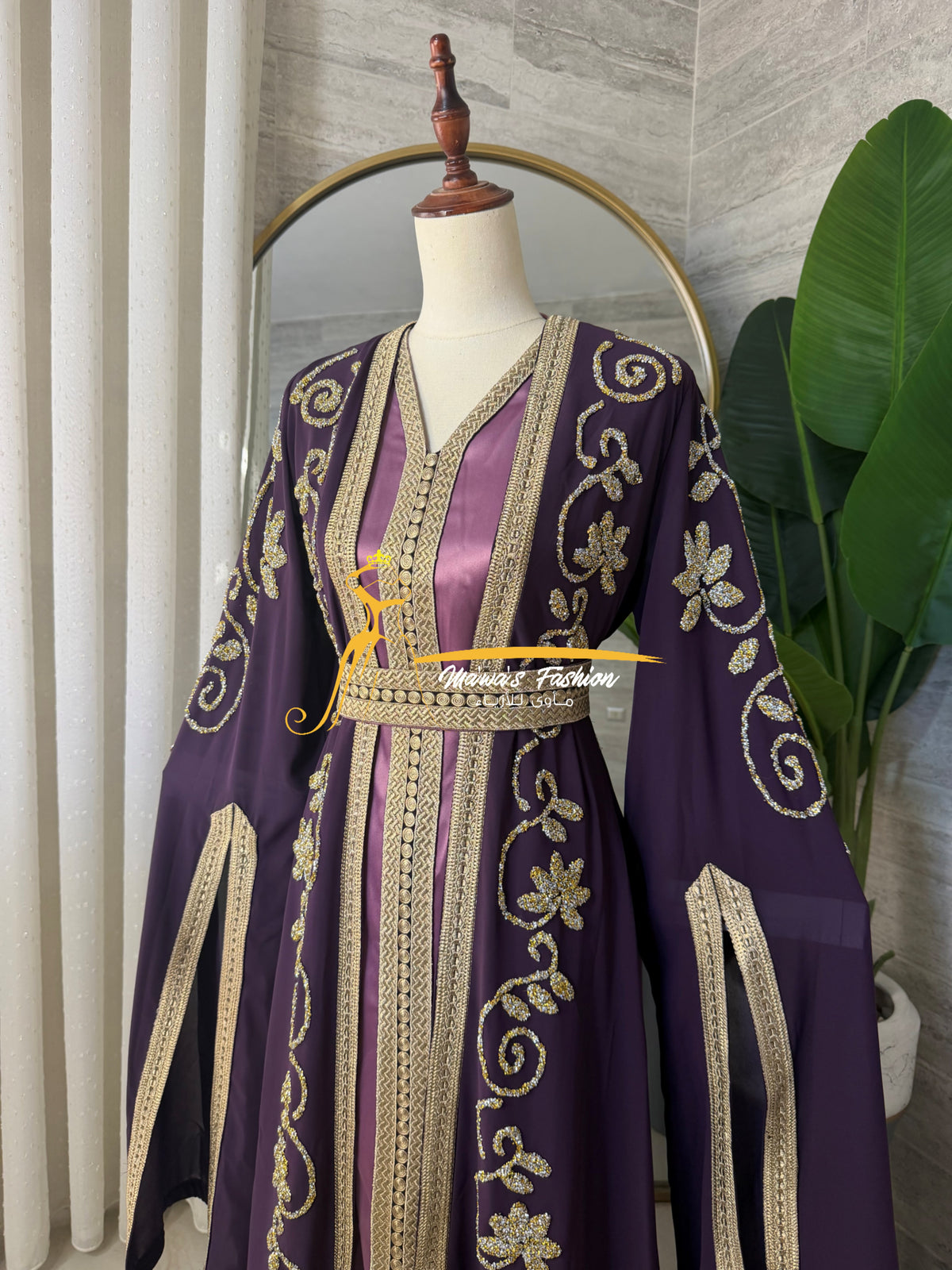 3-Piece Royal Purple & Gold Luxury Kaftan - Style HK8026B