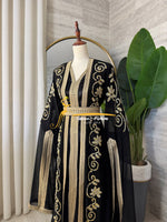 3-Piece Black & Metallic Gold Luxury Kaftan - Style HK8026C