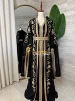 3-Piece Black & Metallic Gold Luxury Kaftan - Style HK8026C
