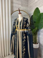 3-Piece Petrol Green & Gold Luxury Kaftan - Style HK8026E