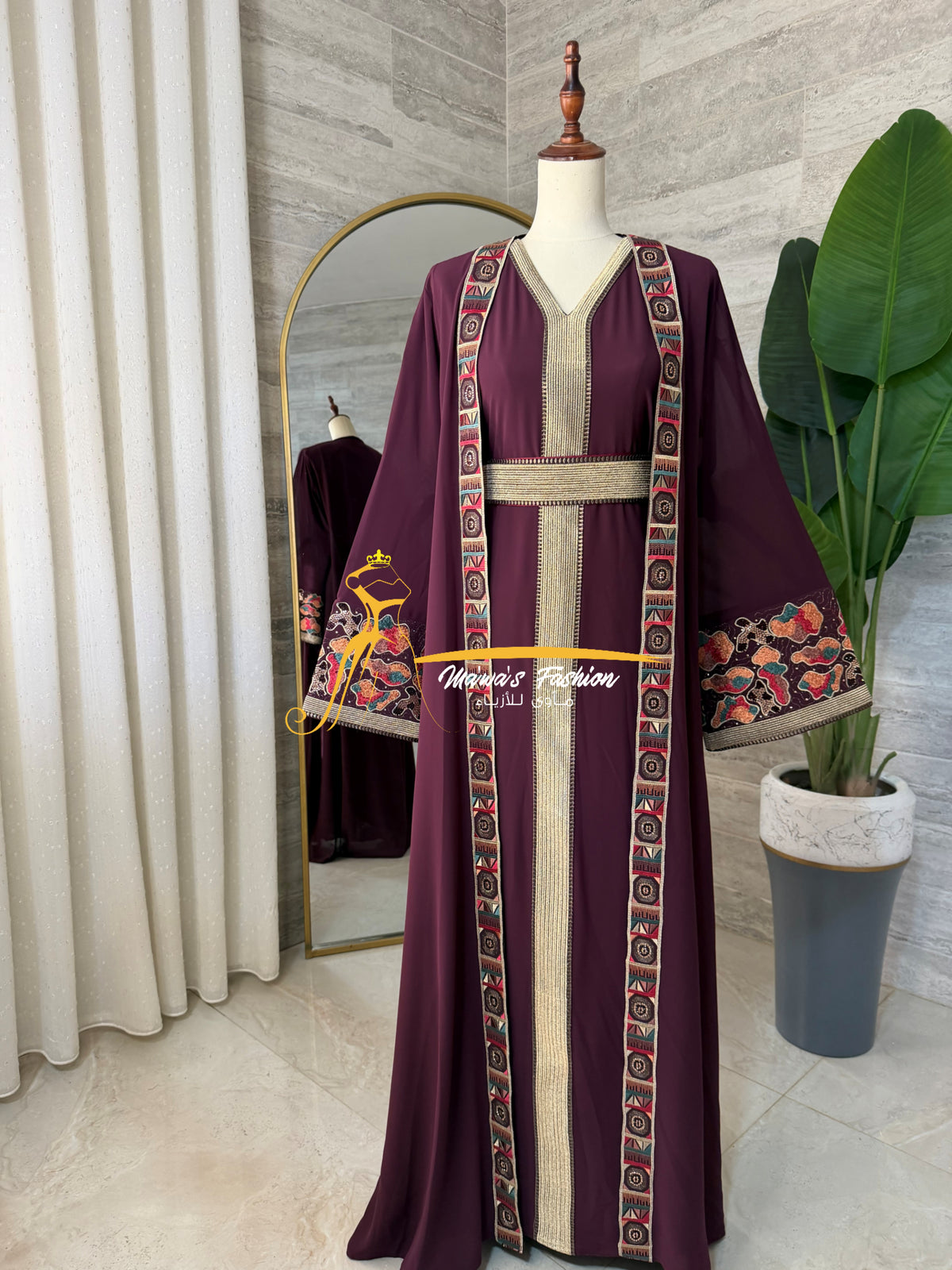 Luxury Plum Burgundy Embroidered Kaftan- Style H3226A